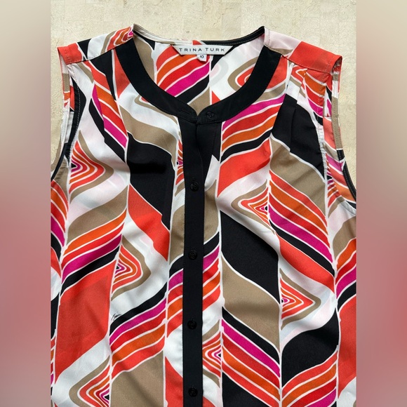 Trina Turk Women's 100% Silk Geometric Shirt Shift Dress Sz 10 Printed Colorful - Picture 2 of 8